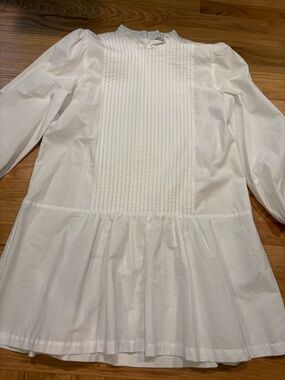 Zara White Pintuck Front Dress with Gathered Skirt 100% cotton Sz M
